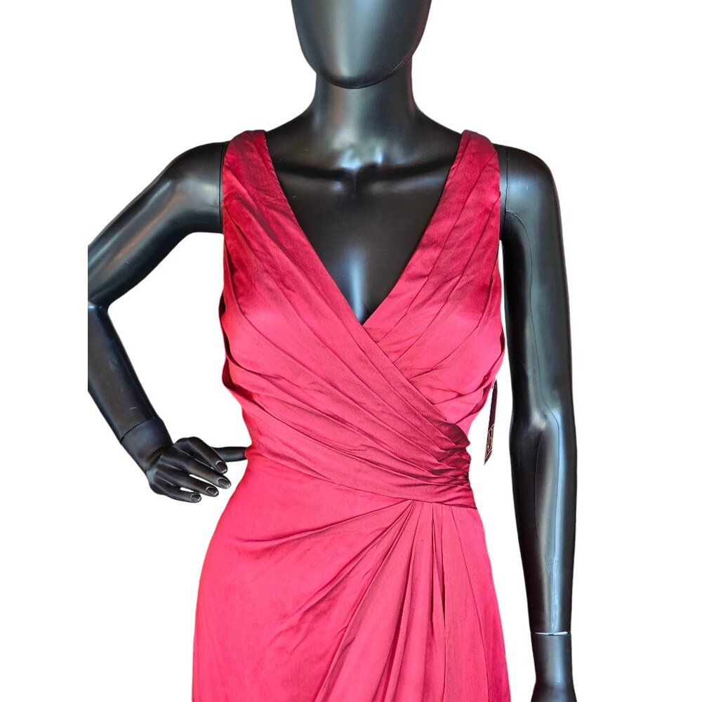 NWOT Red Shimmer V-Neck Crossback Formal Gown - Belsoie - Picture 5 of 7
